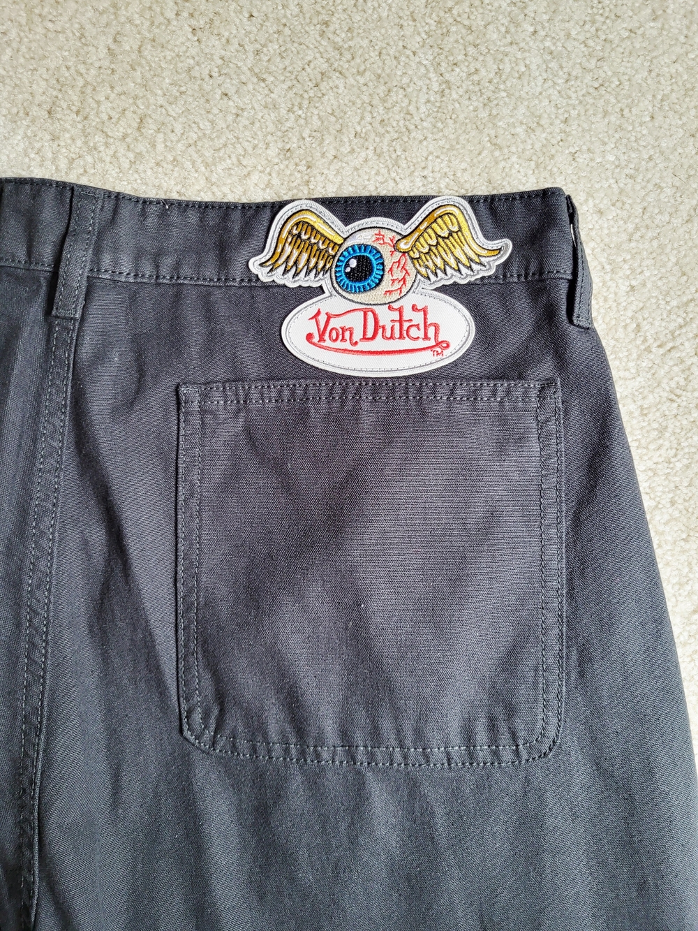 Von Dutch Jeans Men's Size 36 Double Knee Patch Graphic 100% Cotton Black Denim - Picture 6 of 14